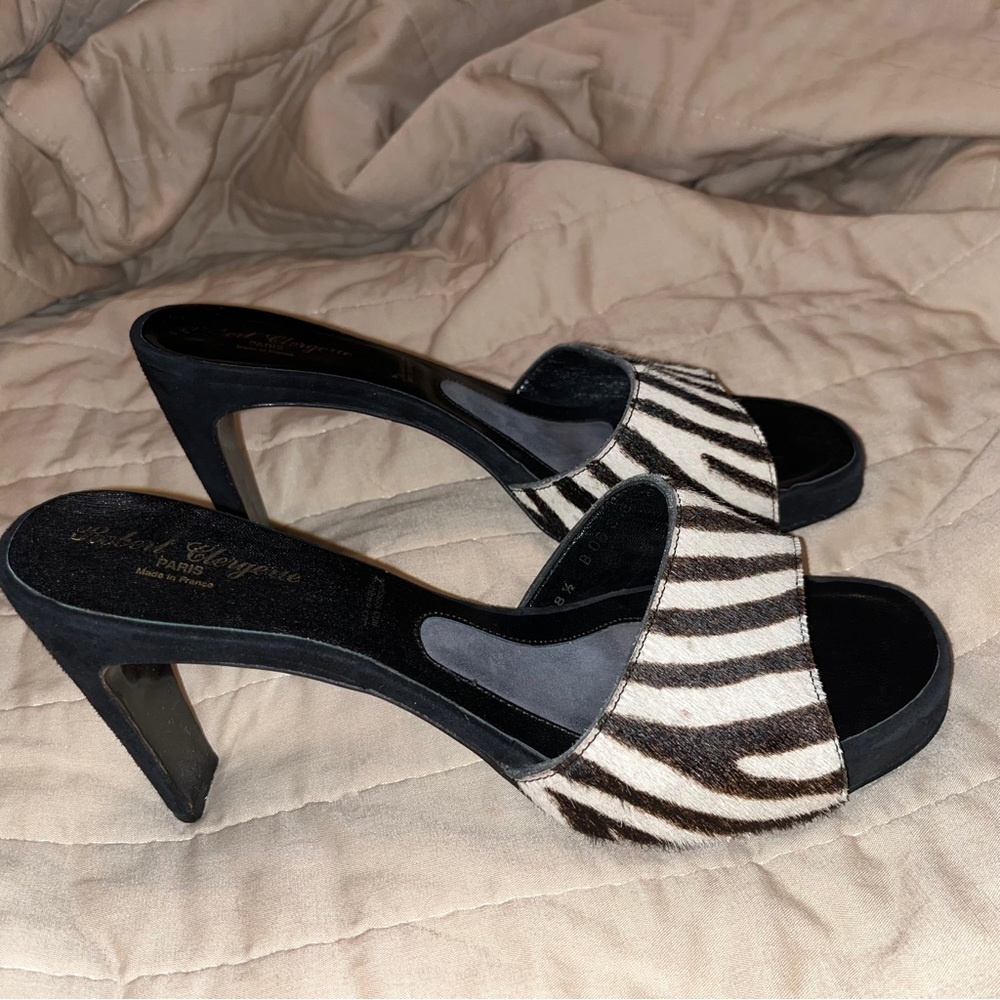 Robert Clergerie Zebra Print Genuine Leather Heels Size 8.5